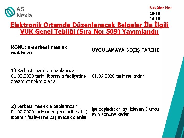  Sirküler No: 10 -16 10 -18 Elektronik Ortamda Düzenlenecek Belgeler İle İlgili VUK