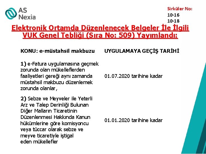  Sirküler No: 10 -16 10 -18 Elektronik Ortamda Düzenlenecek Belgeler İle İlgili VUK