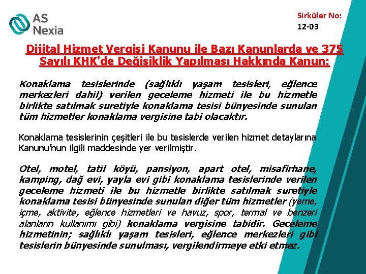 Sirküler No: 12 -03 Dijital Hizmet Vergisi Kanunu ile Bazı Kanunlarda ve 375 Sayılı