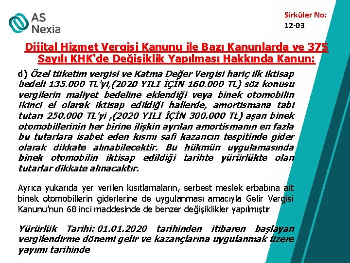 Sirküler No: 12 -03 Dijital Hizmet Vergisi Kanunu ile Bazı Kanunlarda ve 375 Sayılı