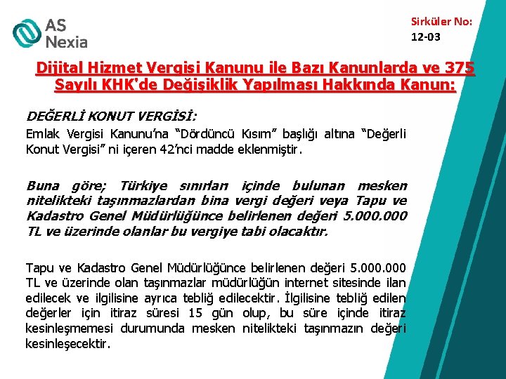 Sirküler No: 12 -03 Dijital Hizmet Vergisi Kanunu ile Bazı Kanunlarda ve 375 Sayılı