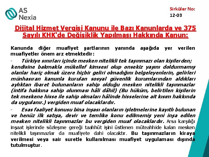 Sirküler No: 12 -03 Dijital Hizmet Vergisi Kanunu ile Bazı Kanunlarda ve 375 Sayılı