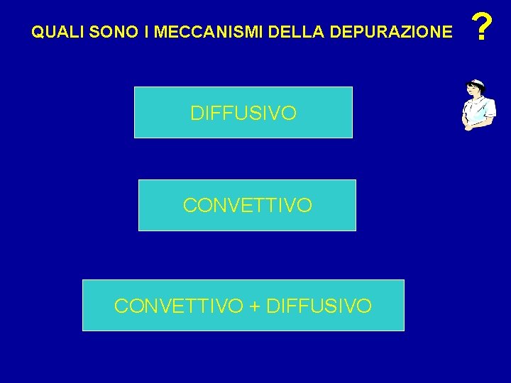 QUALI SONO I MECCANISMI DELLA DEPURAZIONE DIFFUSIVO CONVETTIVO + DIFFUSIVO ? 