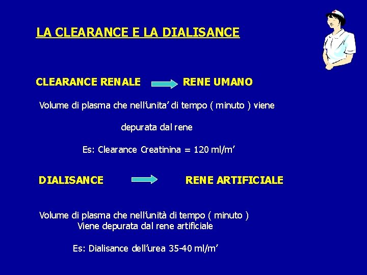 LA CLEARANCE E LA DIALISANCE CLEARANCE RENALE RENE UMANO Volume di plasma che nell’unita’