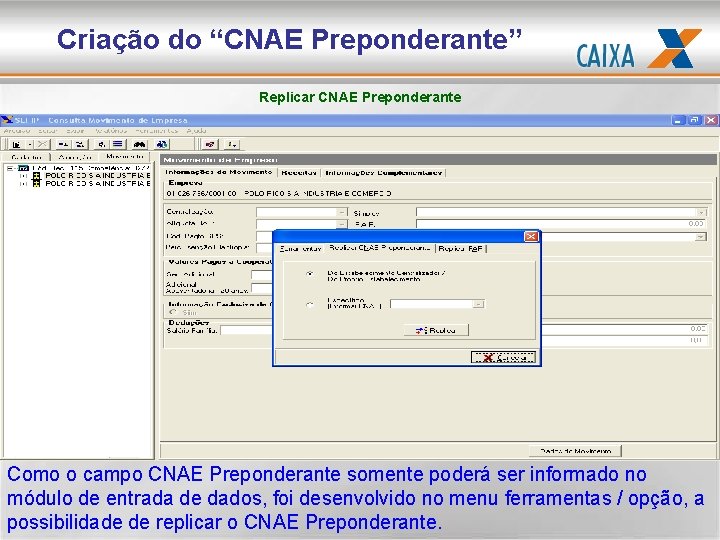 Criação do “CNAE Preponderante” Replicar CNAE Preponderante Como o campo CNAE Preponderante somente poderá