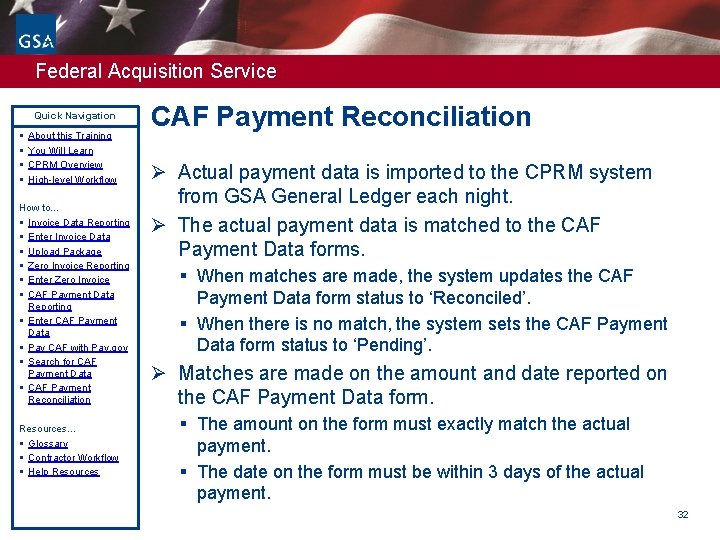 Federal Acquisition Service Quick Navigation § § About this Training You Will Learn CPRM Federal Acquisition Service Quick Navigation § § About this Training You Will Learn CPRM