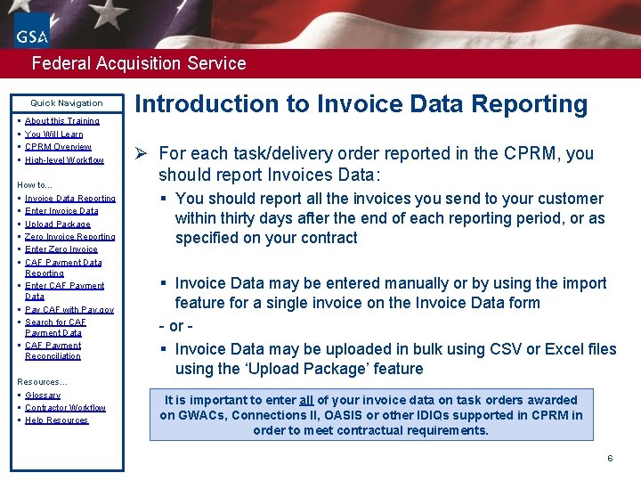 Federal Acquisition Service Quick Navigation § § About this Training You Will Learn CPRM Federal Acquisition Service Quick Navigation § § About this Training You Will Learn CPRM