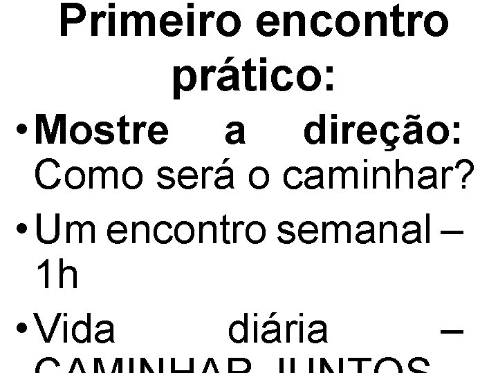 Primeiro encontro prático: • Mostre a direção: Como será o caminhar? • Um encontro