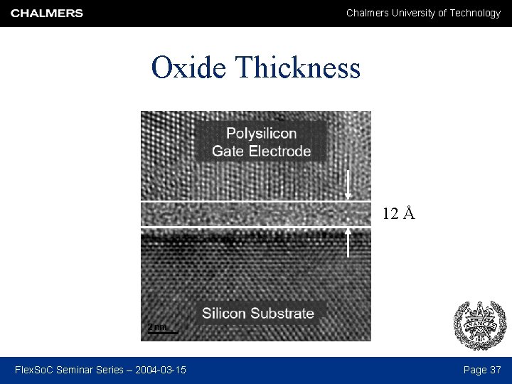 Chalmers University of Technology Oxide Thickness 12 Å Flex. So. C Seminar Series –