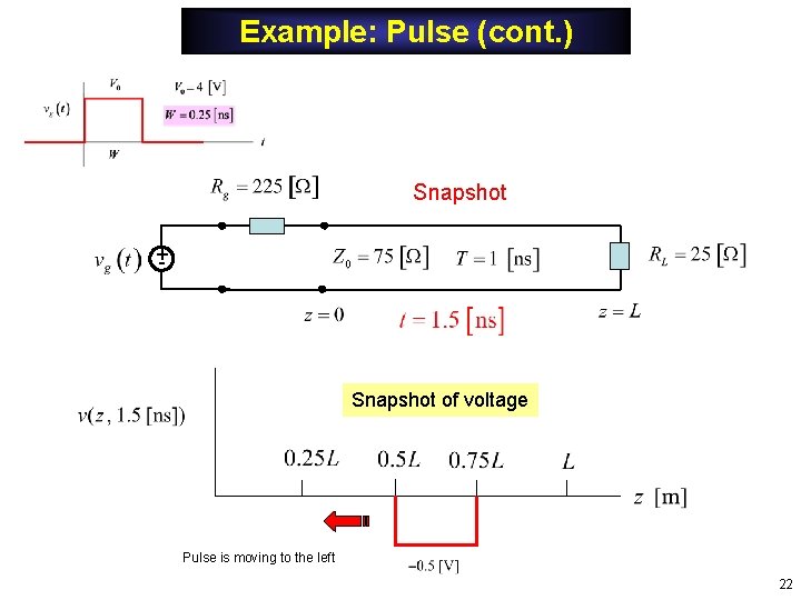 Example: Pulse (cont. ) Snapshot +- Snapshot of voltage Pulse is moving to the Example: Pulse (cont. ) Snapshot +- Snapshot of voltage Pulse is moving to the