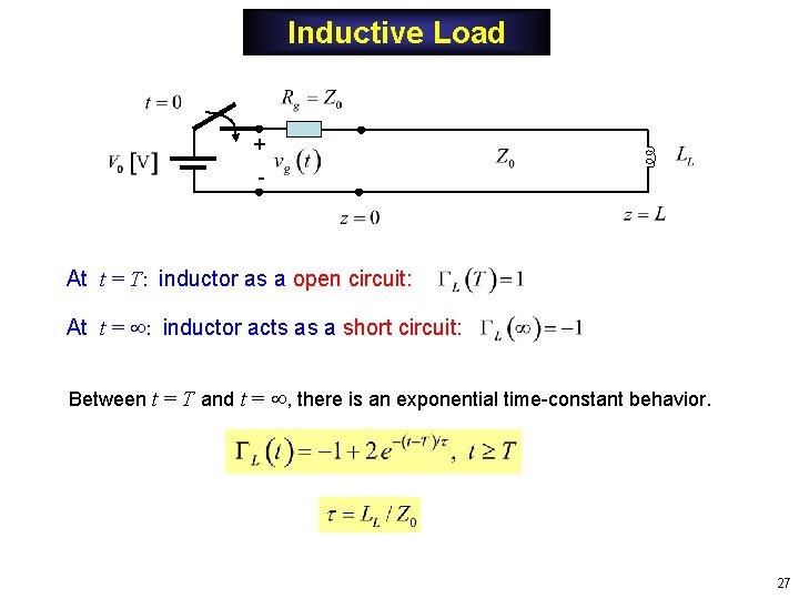 Inductive Load + - At t = T: inductor as a open circuit: At Inductive Load + - At t = T: inductor as a open circuit: At