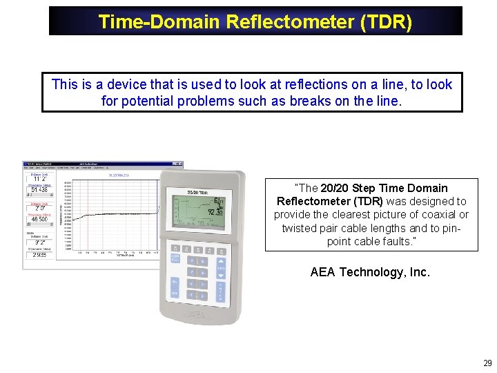 Time-Domain Reflectometer (TDR) This is a device that is used to look at reflections Time-Domain Reflectometer (TDR) This is a device that is used to look at reflections