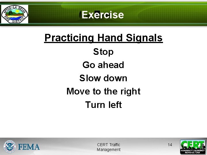 Exercise Practicing Hand Signals Stop Go ahead Slow down Move to the right Turn