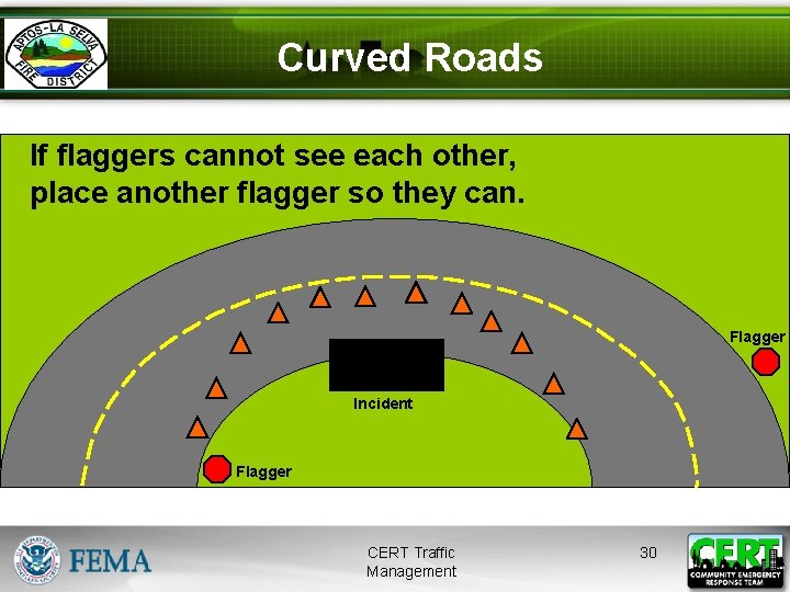 Curved Roads If flaggers cannot see each other, place another flagger so they can.