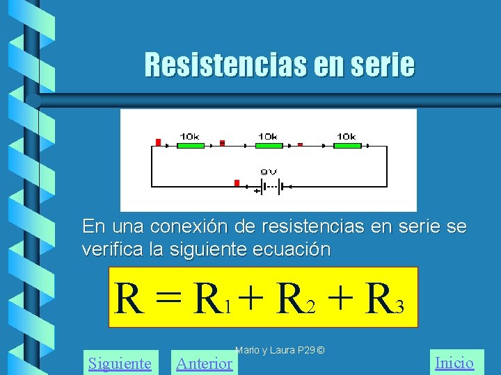 Resistencias en serie En una conexión de resistencias en serie se verifica la siguiente