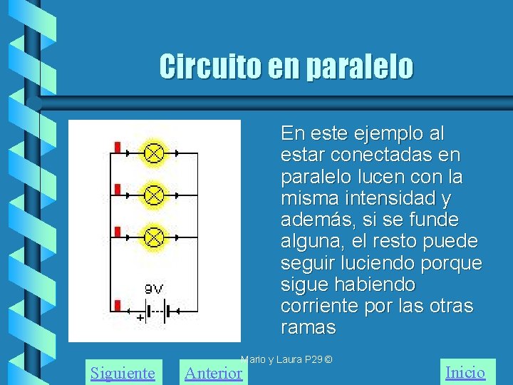 Circuito en paralelo En este ejemplo al estar conectadas en paralelo lucen con la