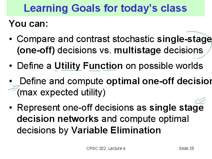 Learning Goals for today’s class You can: • Compare and contrast stochastic single-stage (one-off)