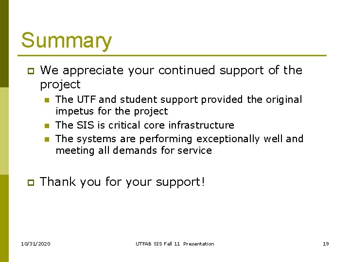 Summary p We appreciate your continued support of the project n n n p Summary p We appreciate your continued support of the project n n n p