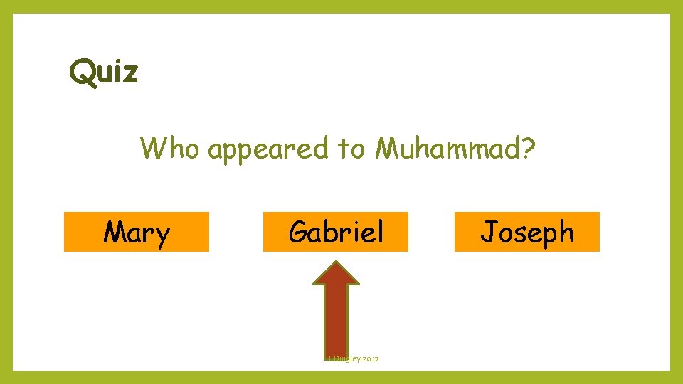 Quiz Who appeared to Muhammad? Mary Gabriel CQuigley 2017 Joseph 