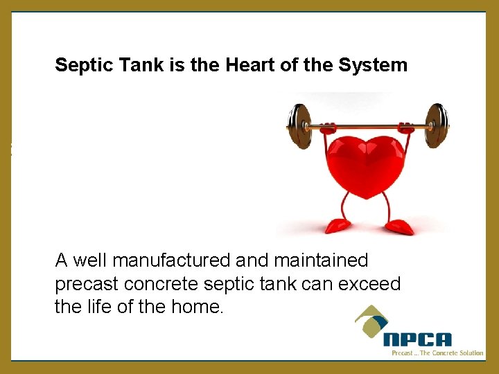 Septic Tank is the Heart of the System A well manufactured and maintained precast