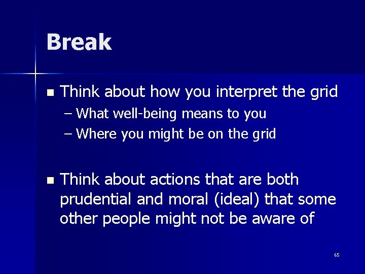 Break n Think about how you interpret the grid – What well-being means to