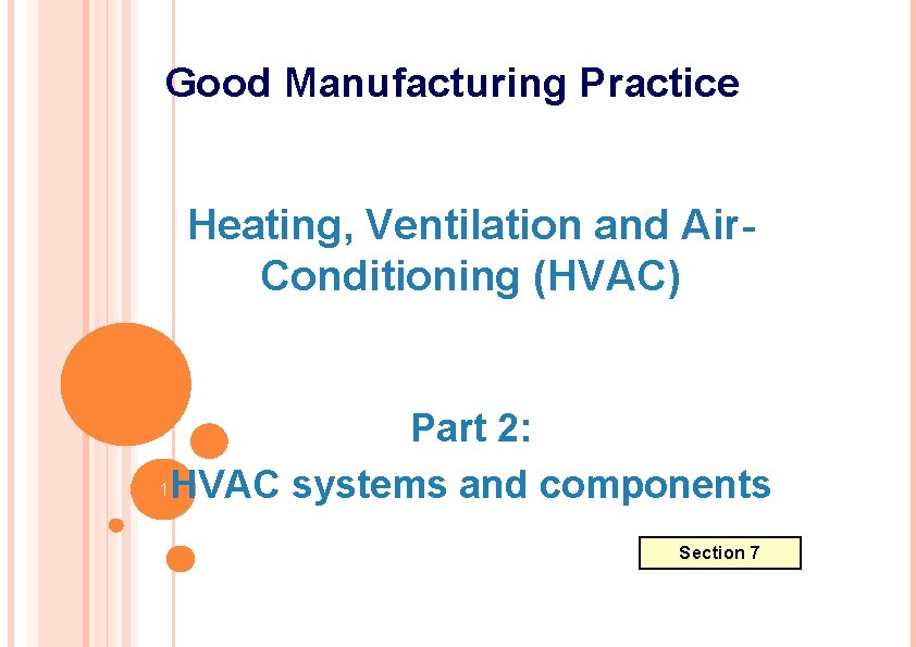 Good Manufacturing Practice Heating, Ventilation and Air. Conditioning (HVAC) Part 2: 1 HVAC systems