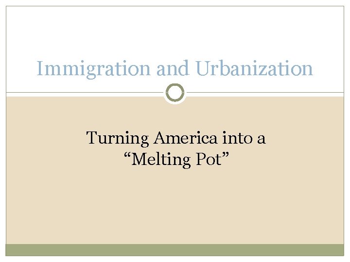 Immigration and Urbanization Turning America into a “Melting Pot” 