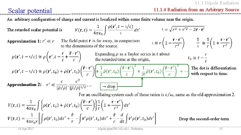 11. 1 Dipole Radiation 11. 1. 4 Radiation from an Arbitrary Source Scalar potential
