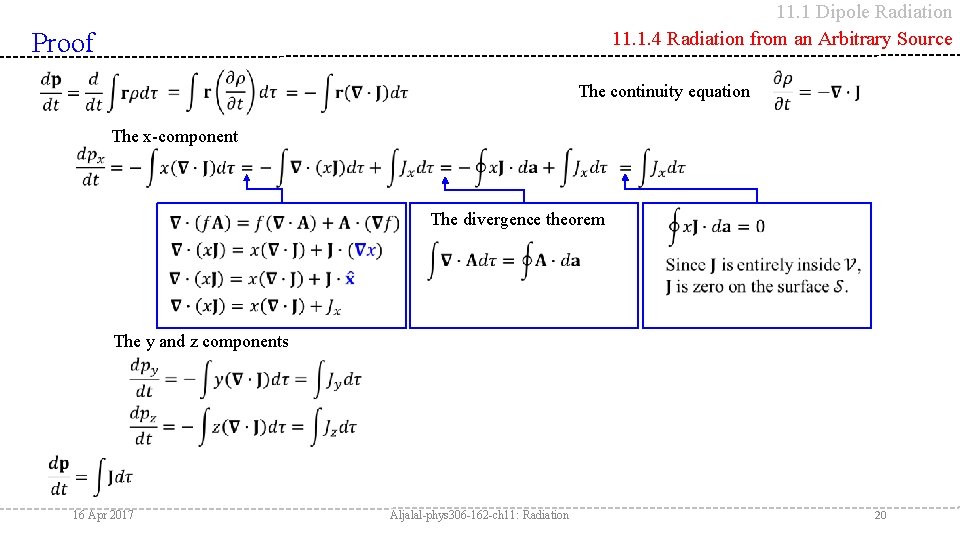 11. 1 Dipole Radiation 11. 1. 4 Radiation from an Arbitrary Source Proof The