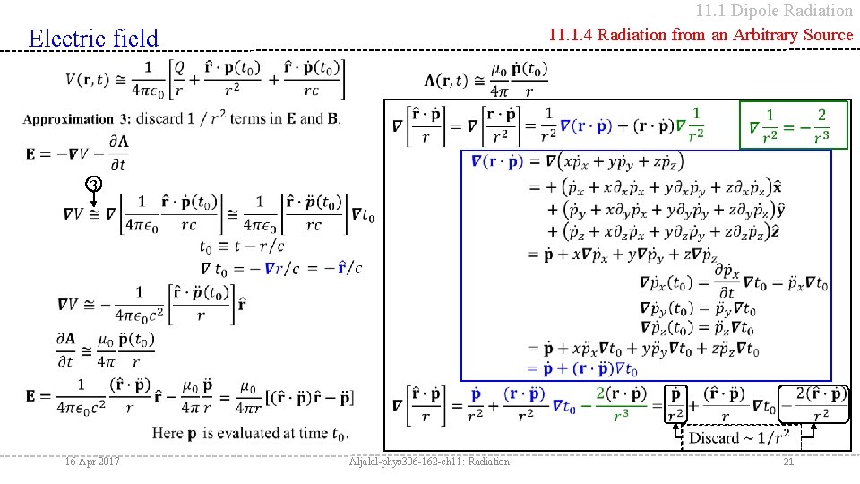 11. 1 Dipole Radiation 11. 1. 4 Radiation from an Arbitrary Source Electric field