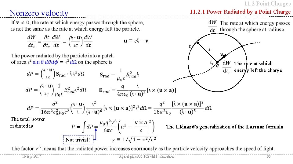 11. 2 Point Charges 11. 2. 1 Power Radiated by a Point Charge Nonzero