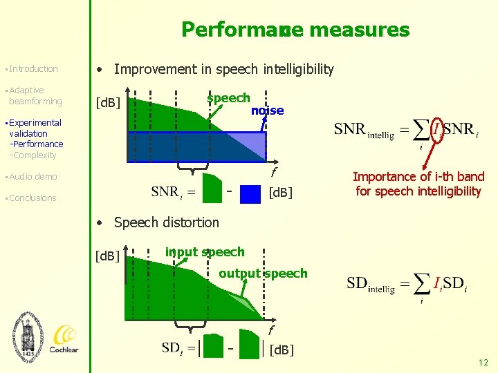 Performan ce measures § Introduction § Adaptive beamforming • Improvement in speech intelligibility [d.