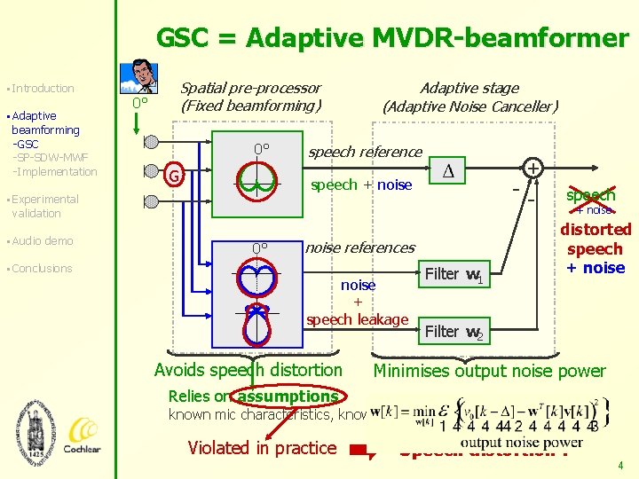 GSC = Adaptive MVDR-beamformer § Introduction § Adaptive beamforming -GSC -SP-SDW-MWF -Implementation Spatial pre-processor