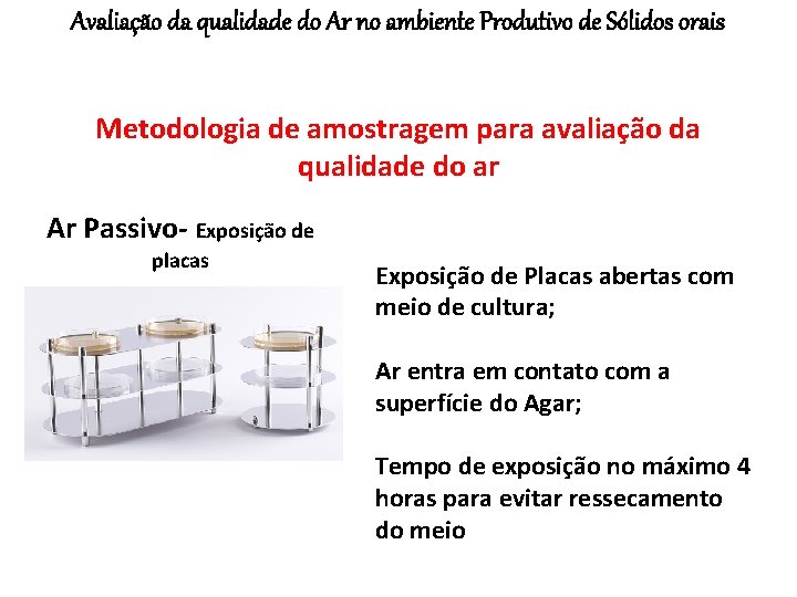 Avaliação da qualidade do Ar no ambiente Produtivo de Sólidos orais Metodologia de amostragem