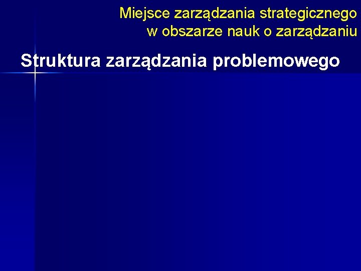 Miejsce zarządzania strategicznego w obszarze nauk o zarządzaniu Struktura zarządzania problemowego 