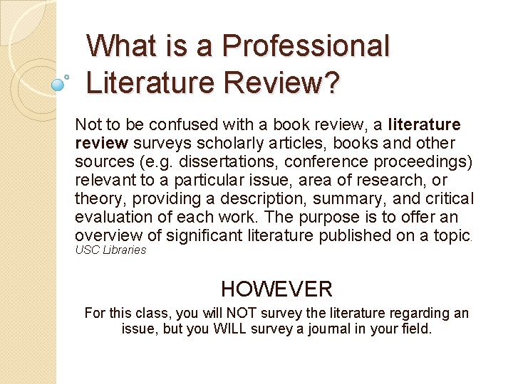 What is a Professional Literature Review? Not to be confused with a book review,