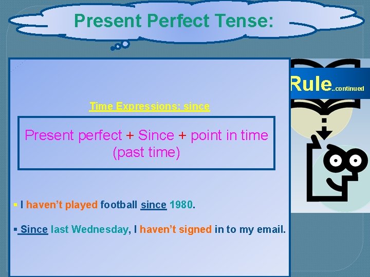 Present Perfect Tense: Rule Time Expressions: since Present perfect + Since + point in Present Perfect Tense: Rule Time Expressions: since Present perfect + Since + point in