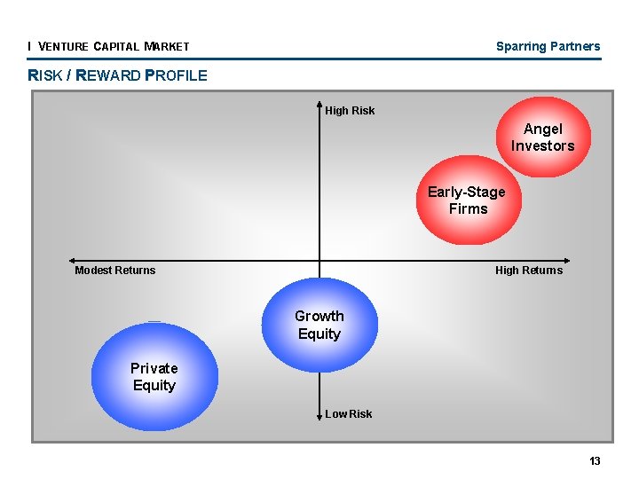 I VENTURE CAPITAL MARKET Sparring Partners RISK / REWARD PROFILE High Risk Angel Investors