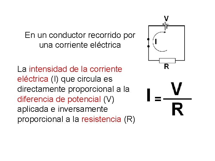 En un conductor recorrido por una corriente eléctrica La intensidad de la corriente eléctrica