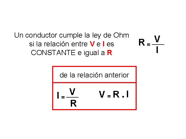 Un conductor cumple la ley de Ohm si la relación entre V e I