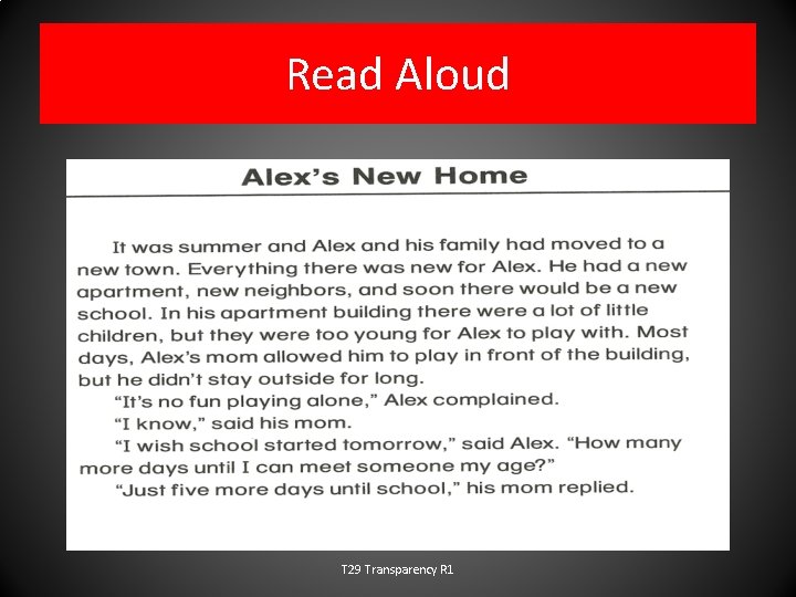 Read Aloud T 29 Transparency R 1 