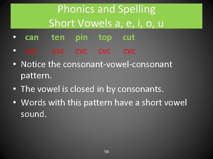 Phonics and Spelling Short Vowels a, e, i, o, u • can ten pin