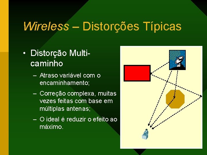 Wireless – Distorções Típicas • Distorção Multicaminho – Atraso variável com o encaminhamento; –