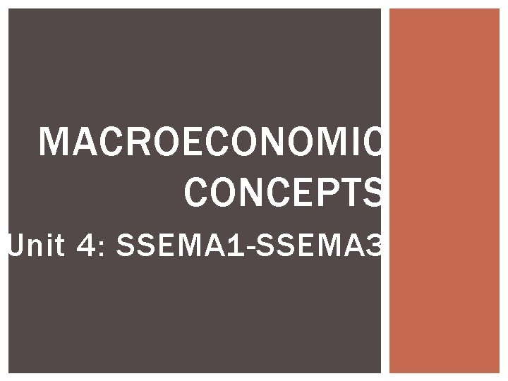 MACROECONOMIC CONCEPTS Unit 4: SSEMA 1 -SSEMA 3 