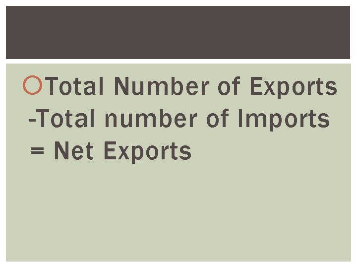  Total Number of Exports -Total number of Imports = Net Exports 