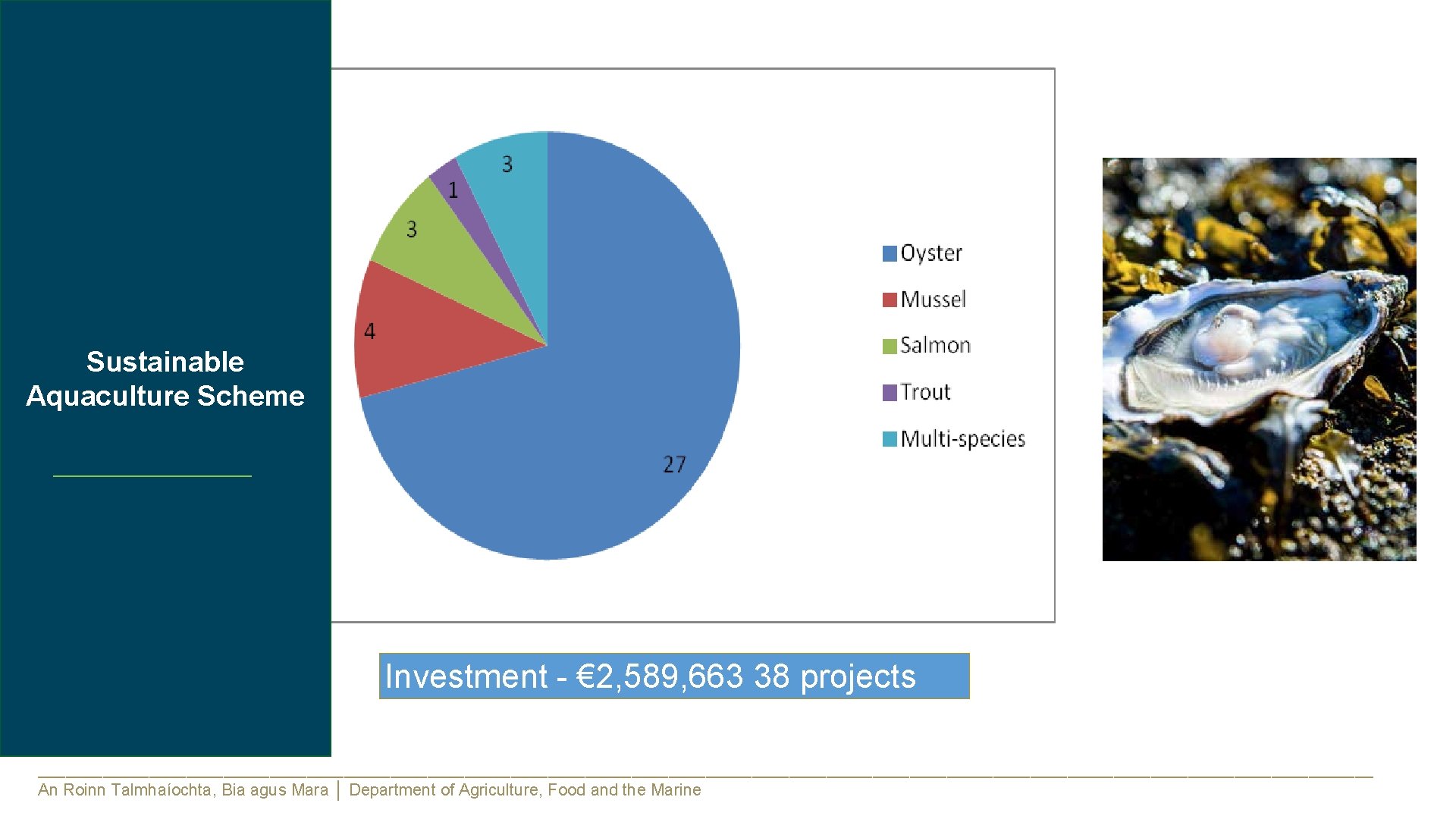Sustainable Aquaculture Scheme Investment - € 2, 589, 663 38 projects ________________________________________________________________________ An Roinn