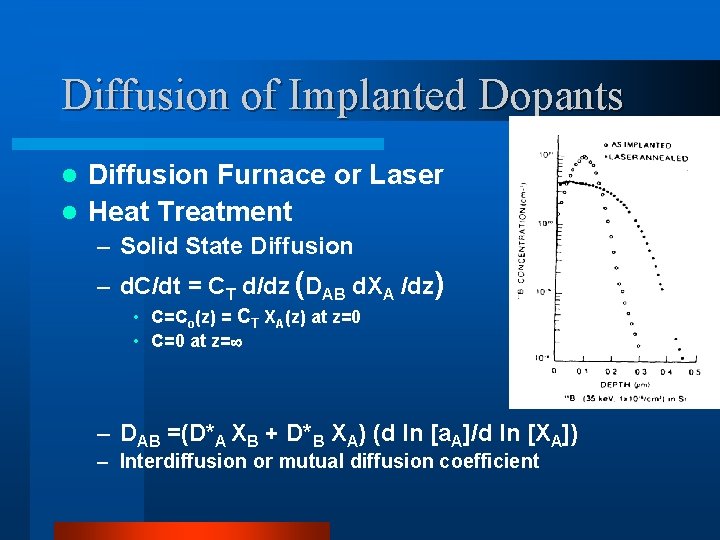 Diffusion of Implanted Dopants Diffusion Furnace or Laser l Heat Treatment l – Solid