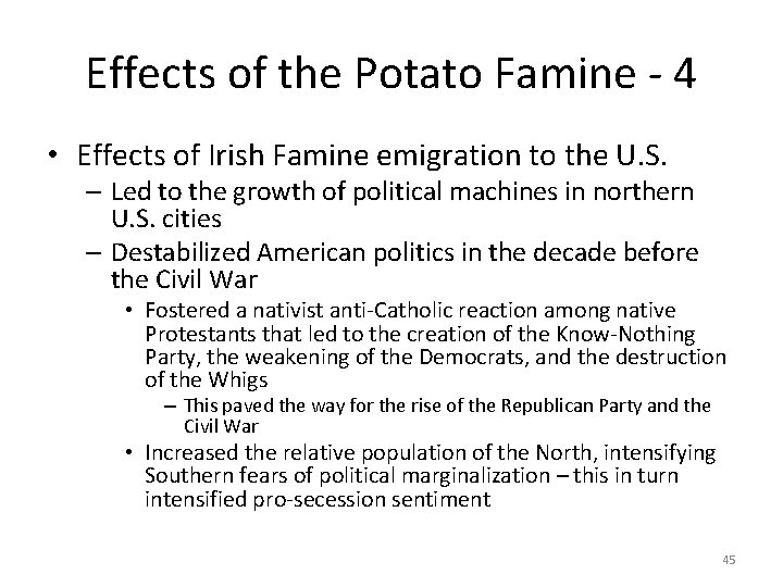 Effects of the Potato Famine - 4 • Effects of Irish Famine emigration to