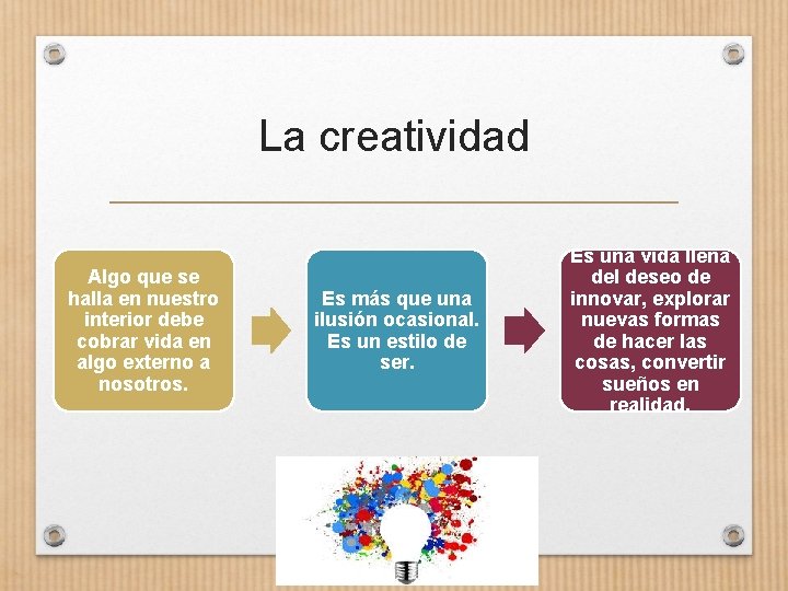 La creatividad Algo que se halla en nuestro interior debe cobrar vida en algo