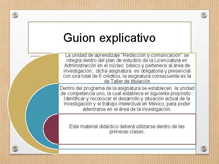 Guion explicativo La unidad de aprendizaje “Redacción y comunicación” se integra dentro del plan
